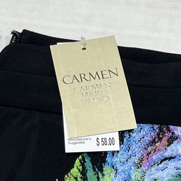 Carmen Marc Valvo Skirt Womens 4 Black Abstract Floral Jersey Knit‎ Midi Artsy - Picture 3 of 7